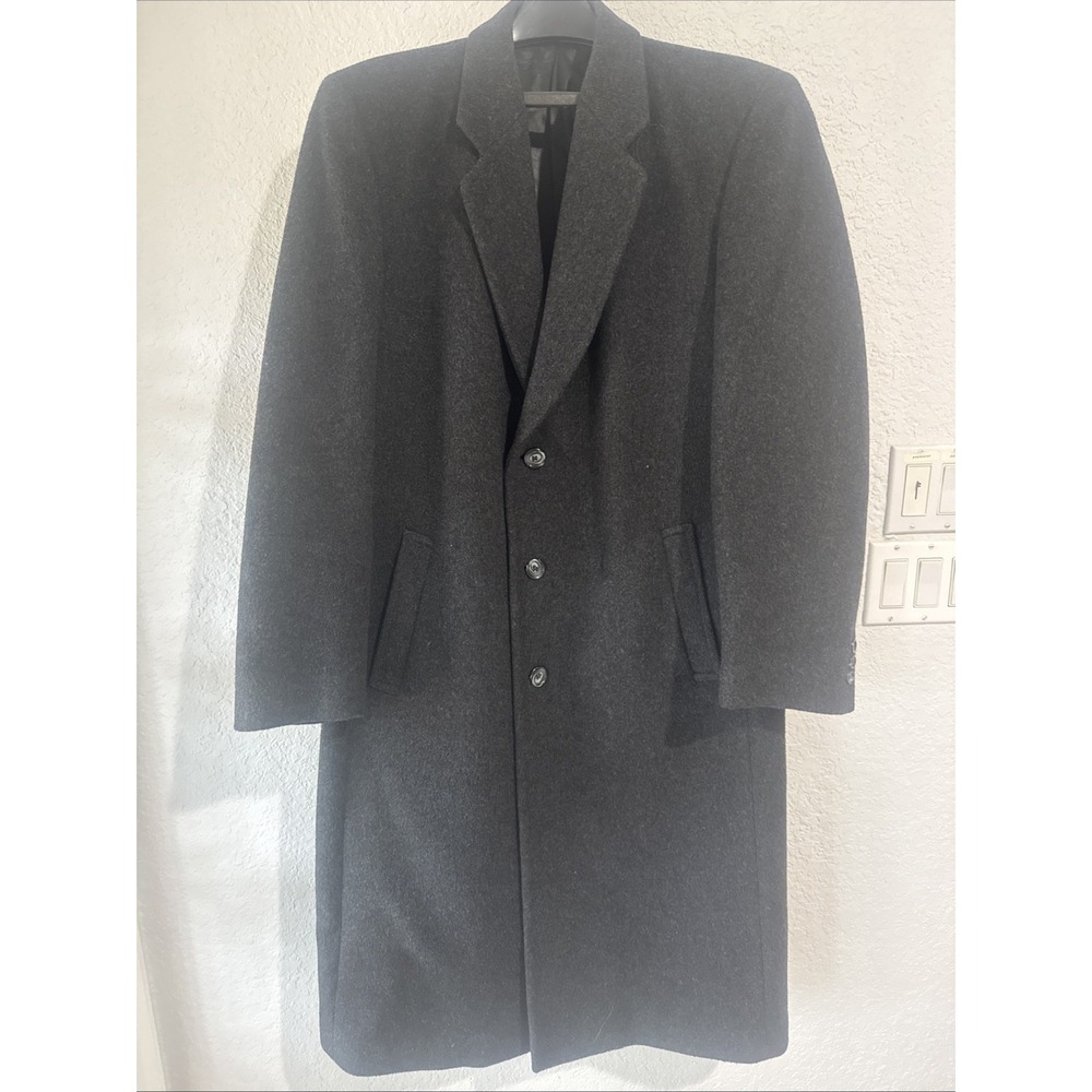 Context Men's Long Coat 42L 55% Wool 22% Cashmere Black 3 Button